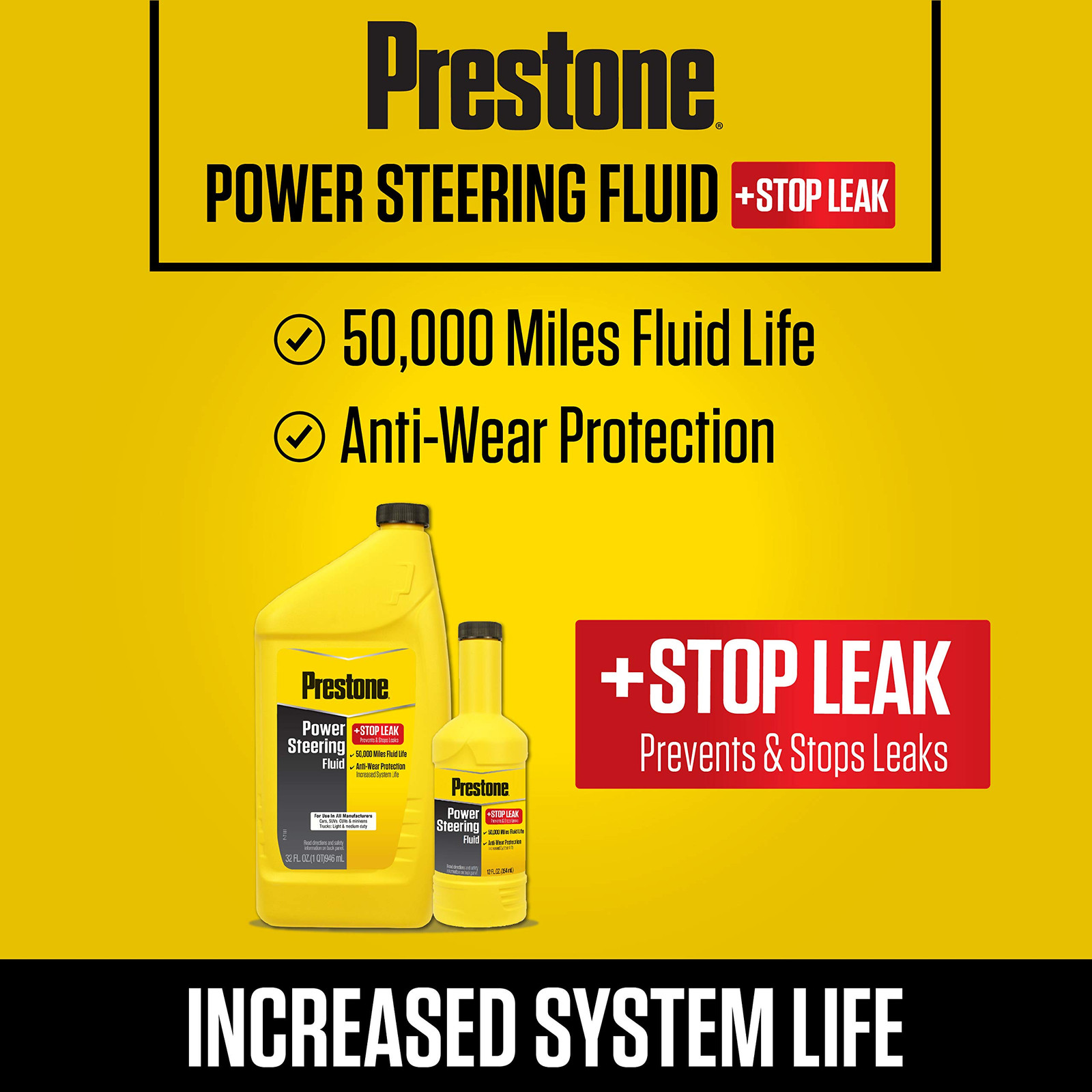 Prestone Power Steering Fluid with Stop Leak 12 oz Anti Wear Seal Protection
