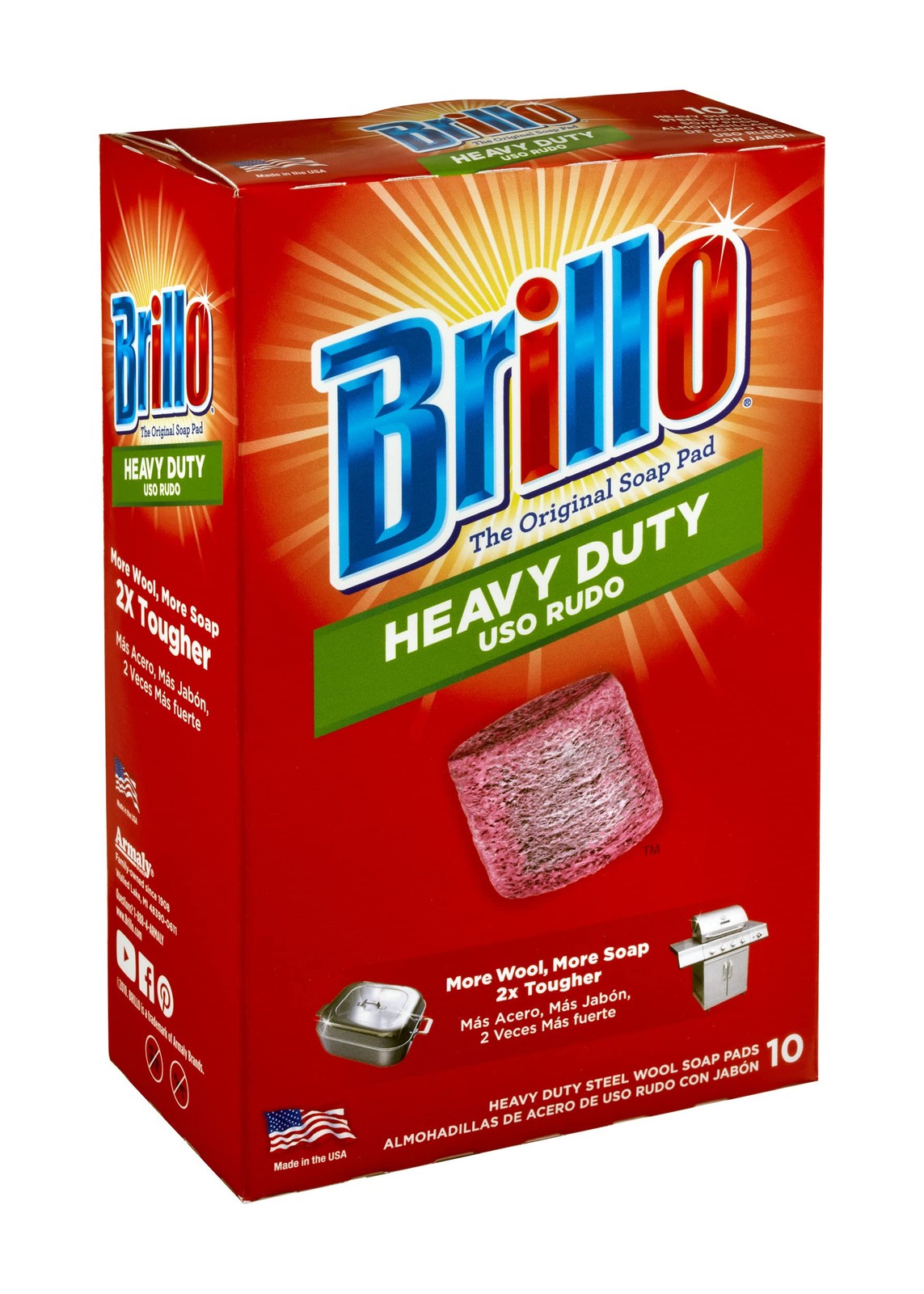 Brillo Heavy Duty Steel Wool Soap Pads 10 Count Extra Tough Grease Cleaner