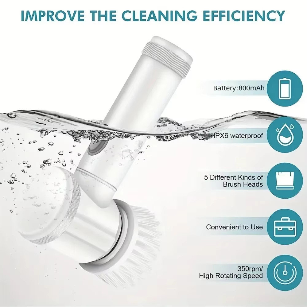 Electric Spin Scrubber with 5 Replaceable Brush Heads for Bathroom Cleaning