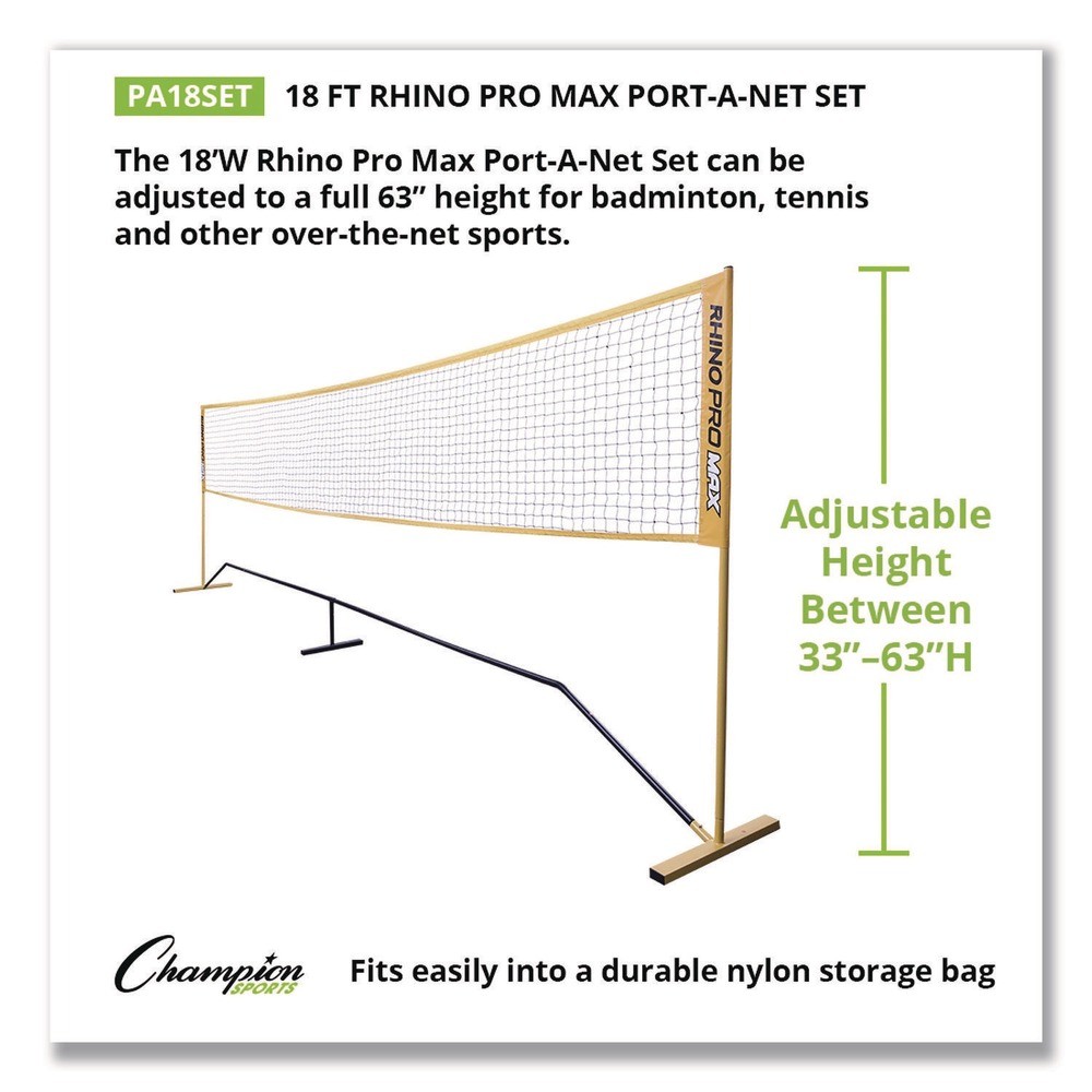 Champion Sports PA18SET 36 in. to 60 in. x 18 ft. Rhino Port-A-Net Set New