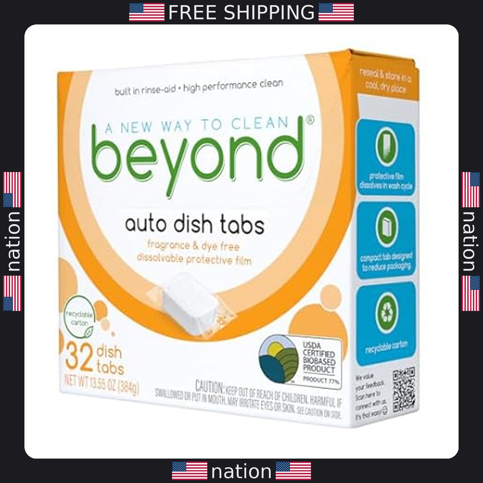 Beyond Auto Dishwasher Tablets – 32 Fragrance & Dye-Free Biobased Tabs