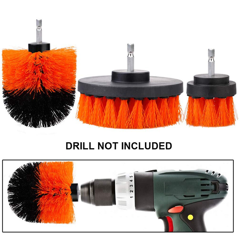 Drill Brush Set Power Scrubber Drill Attachments For Carpet Tile Grout Orange