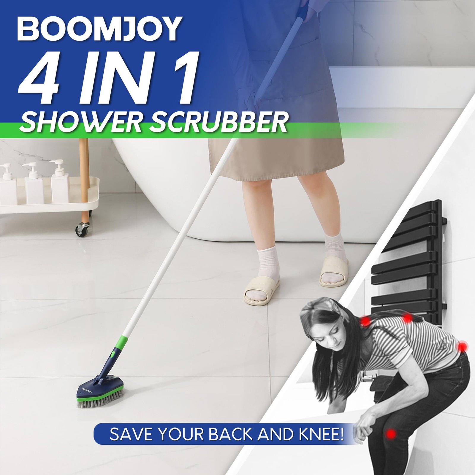 4 in 1 Shower Cleaning Brush, 58″ Extendable Tub and Tile Scrubber Set, Grout…
