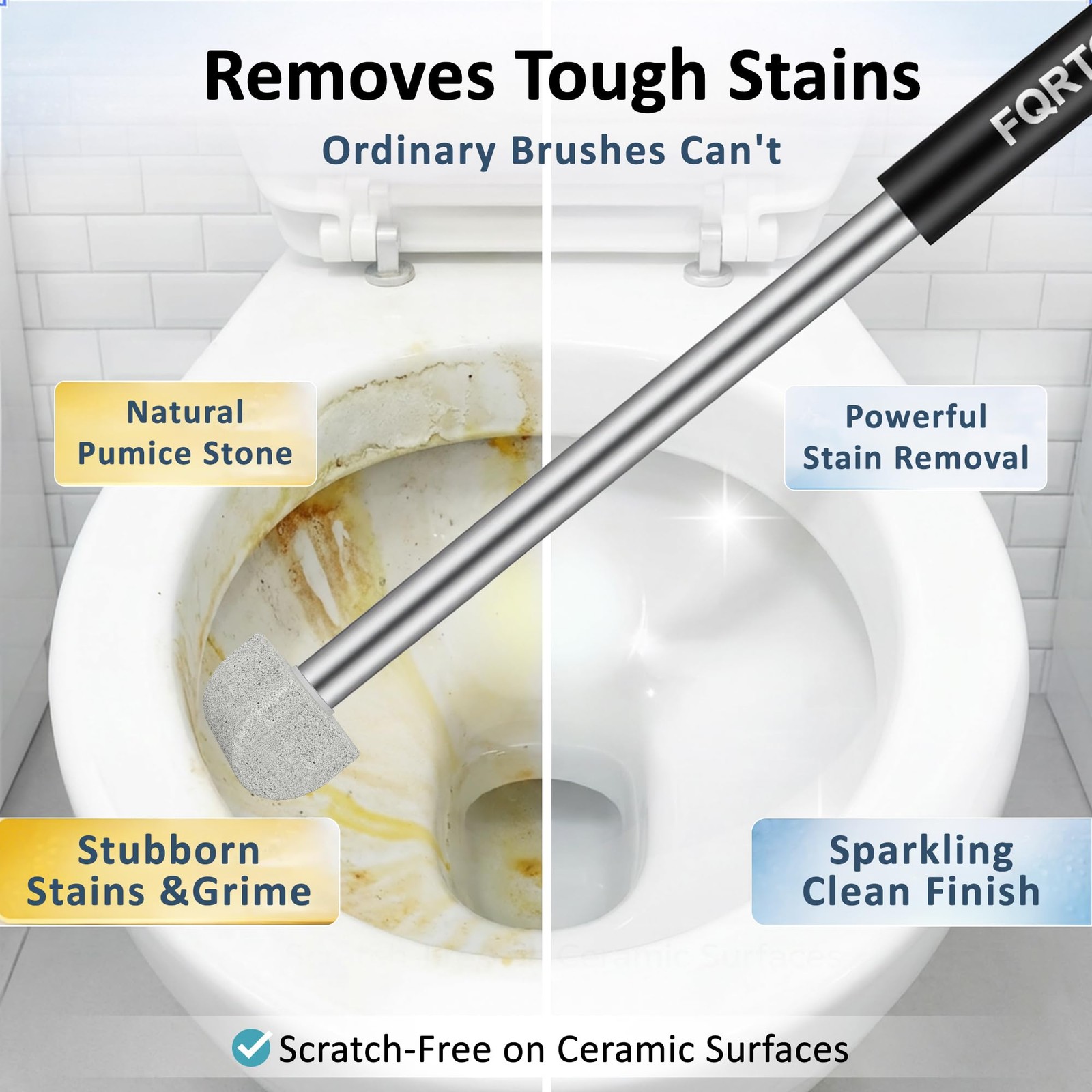 FQRTO 8-Pack Pumice Stone Toilet Cleaner with Long Handle – Hard 16, Black