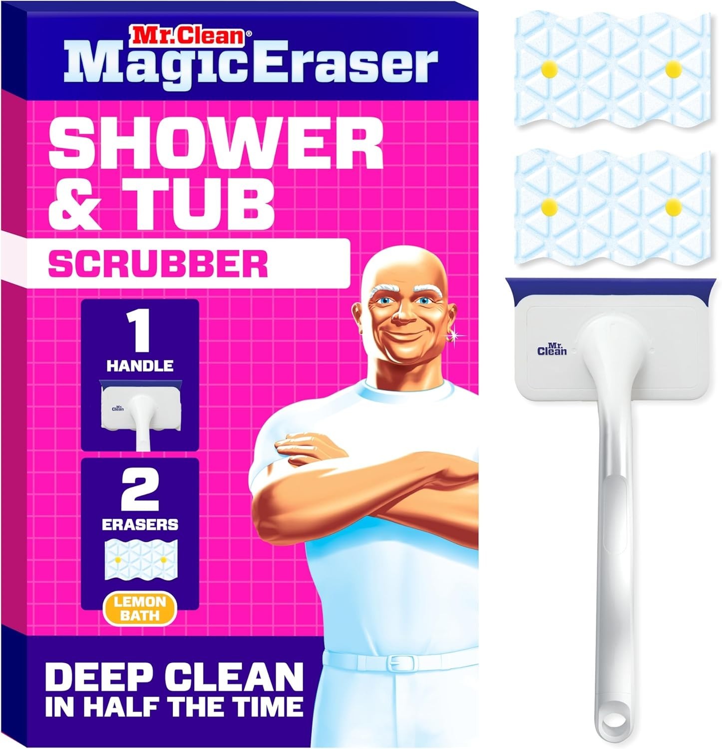 Mr. Clean Magic Eraser Shower Tub Scrubber Kit Lemon 3 Piece Bathroom Cleaner