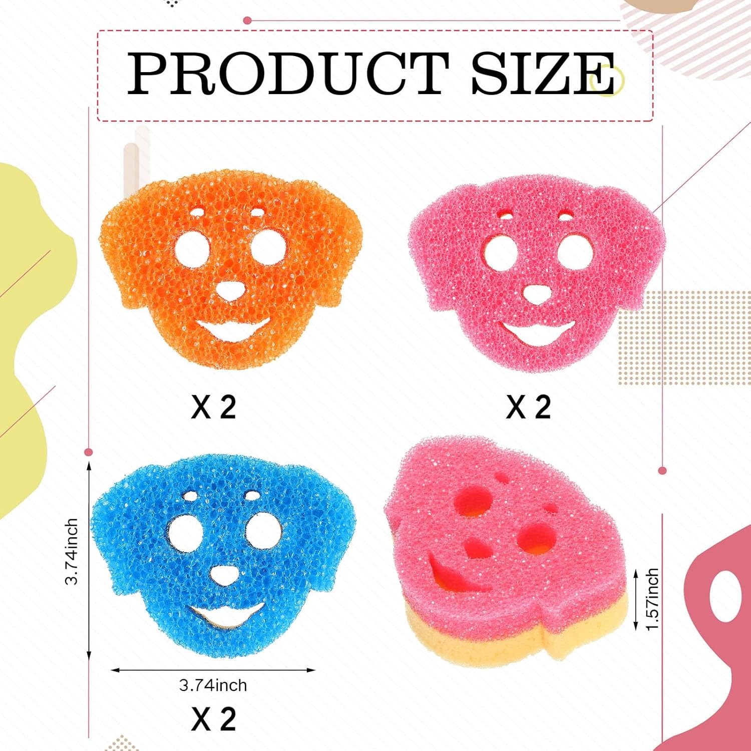 6 Pcs Dog Dual Sided Scrub Sponge Cleaning Sponges Cute Temperature Sensitive
