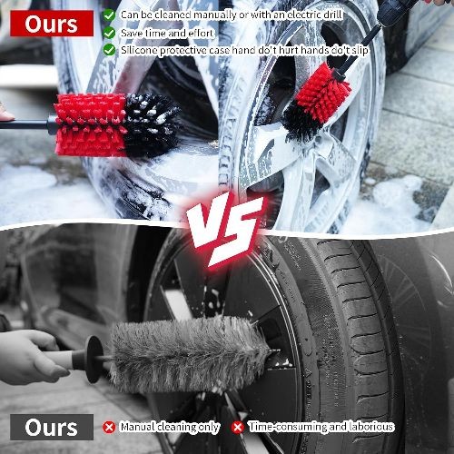 Soft Drill Wheel Cleaner Brush, Drill Brush for Car Wheel, No ScratchesBlack+red