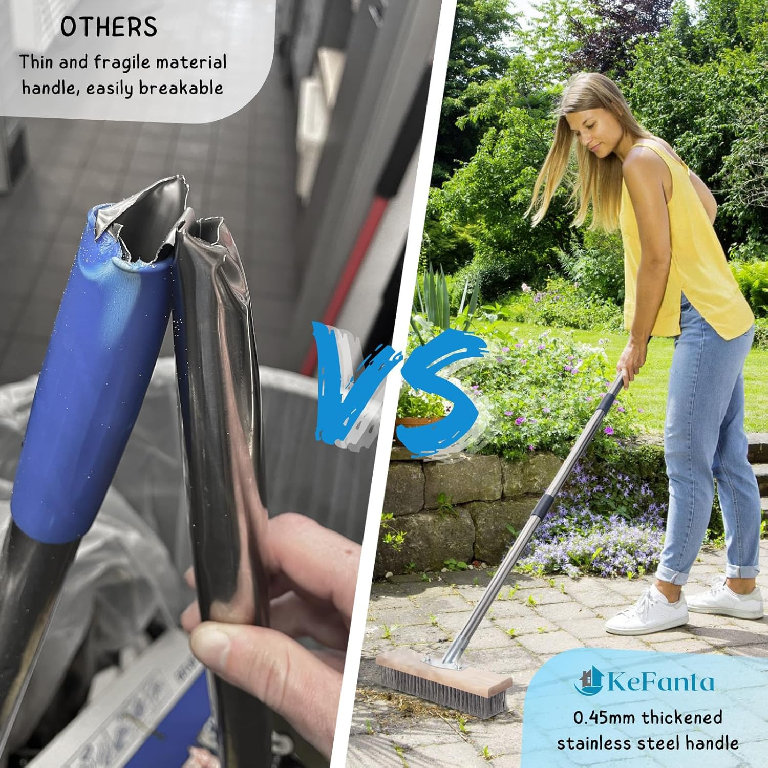 Stainless Steel Wire Scrub Brush with Long Handle for Deck, Concrete, Patio Floo