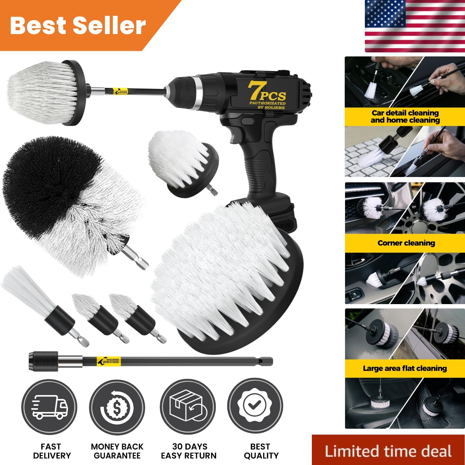 7Pack Drill Brush Attachment Set-Car Interior Detailing Kit，Power Scrubber Brush