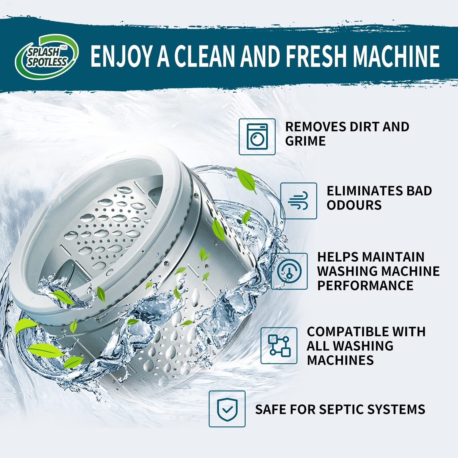 Splash Spotless Washing Machine Cleaner Deep Cleaning for HE Top Load Washers…