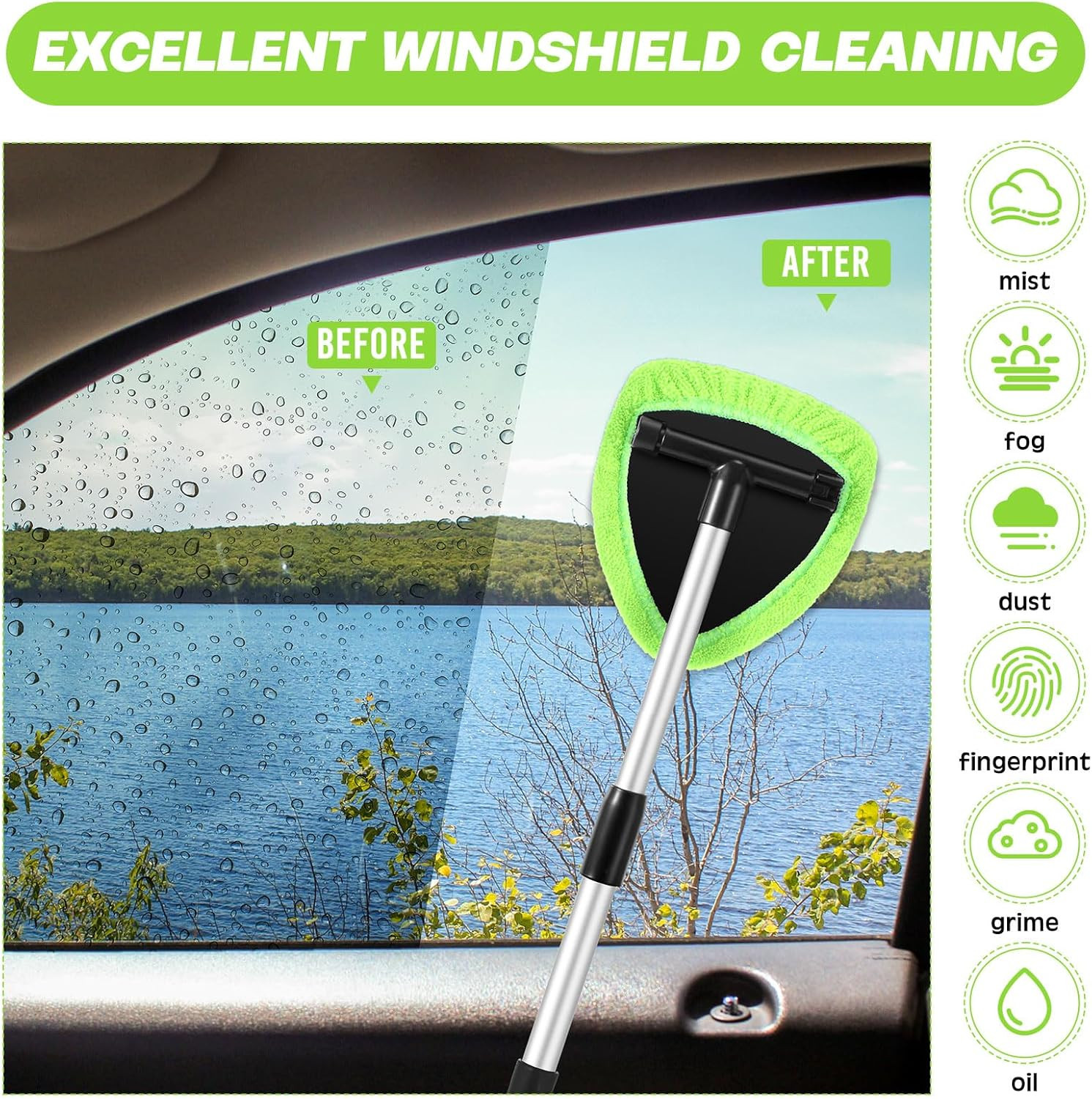 8 Pcs Car Windshield Cleaner Tool Kit with Extendable Handle, Microfiber Towel P