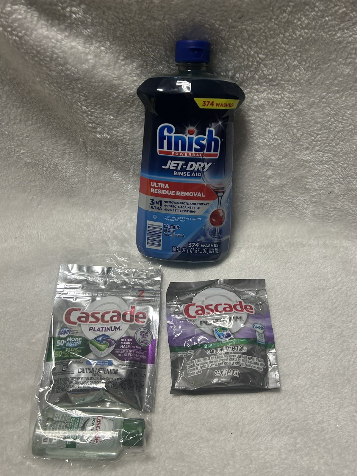 Finish Jet-Dry Rinse Aid 38 OZ dishwasher cleaner Cascade Platinum ActionPacs