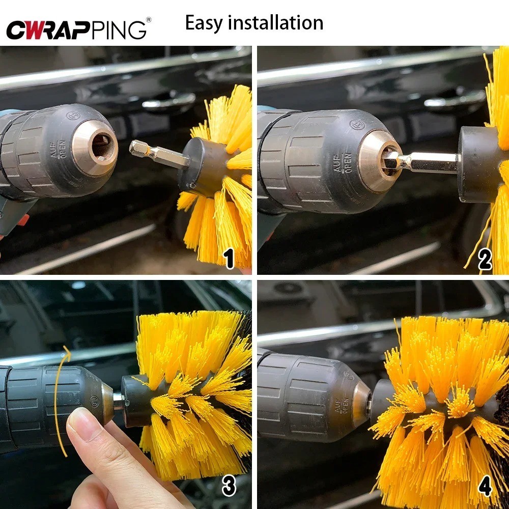 Nylon Drill Brush Set High Density Bristle Carpet Glass Cleaning Kit
