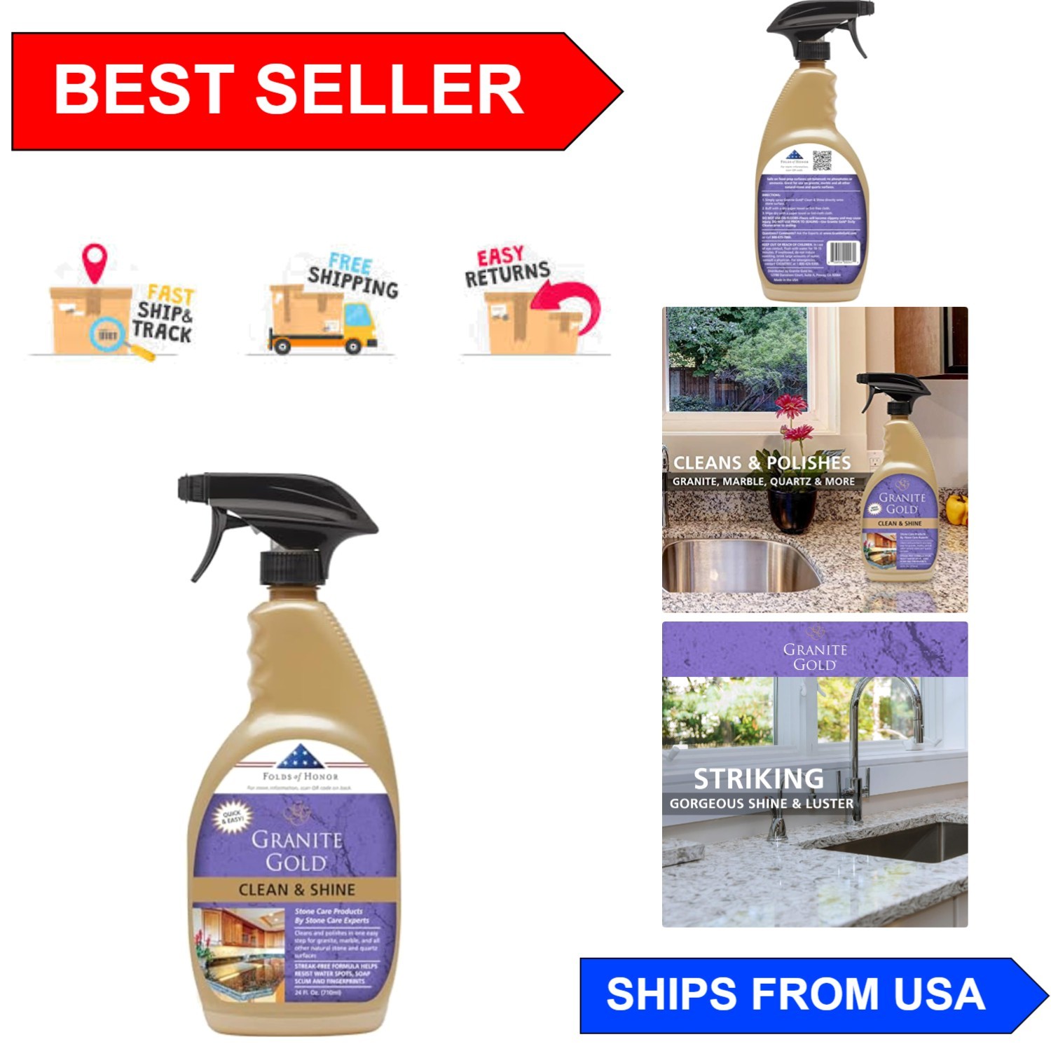 Clean & Shine Stone Cleaner, 24 Fl Oz – Streak-Free Deep Cleaning & Polishing