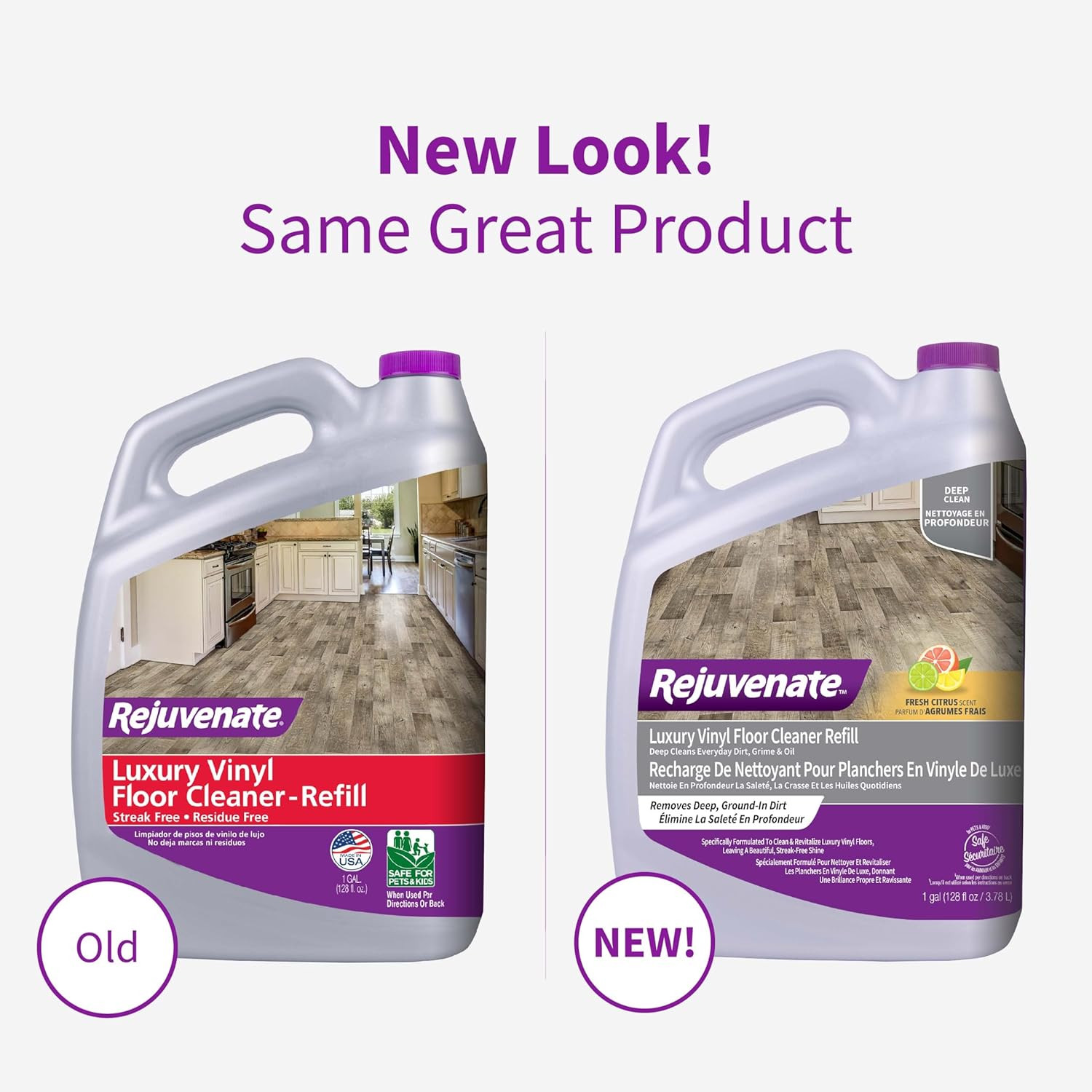 Rejuvenate Luxury Vinyl Floor Cleaner Refill, 1 Gallon, Gently Cleans