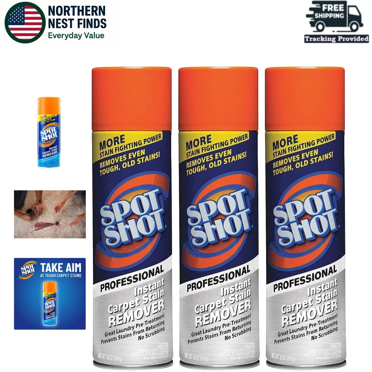 Professional Foam Carpet Stain Remover – Quick Odor Neutralizer – 3-Pack 18 oz.