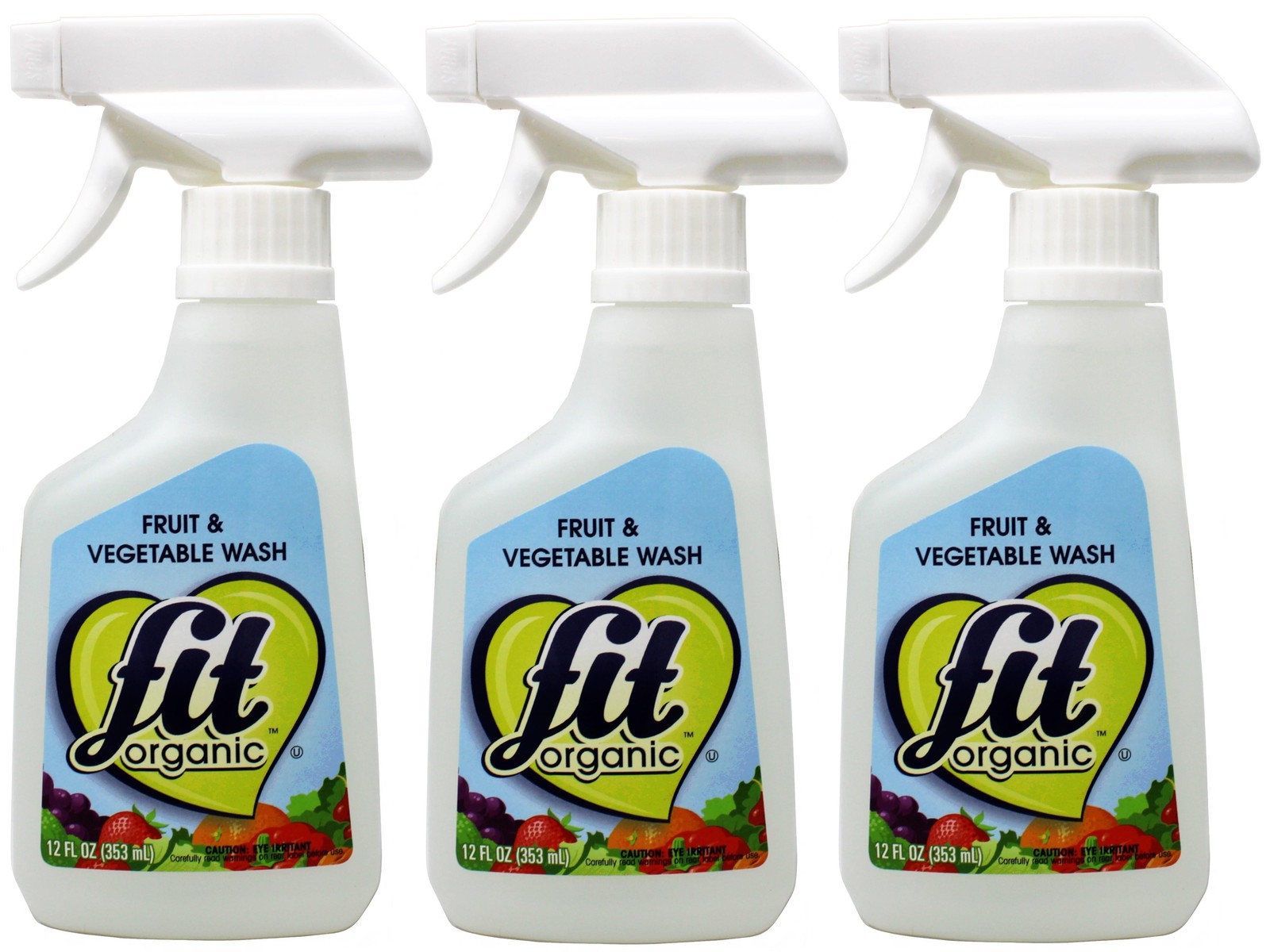 FIT Organic Fruit and Vegetable Wash Spray Bottle White, Clear, 12 Fl Oz 3 Pack