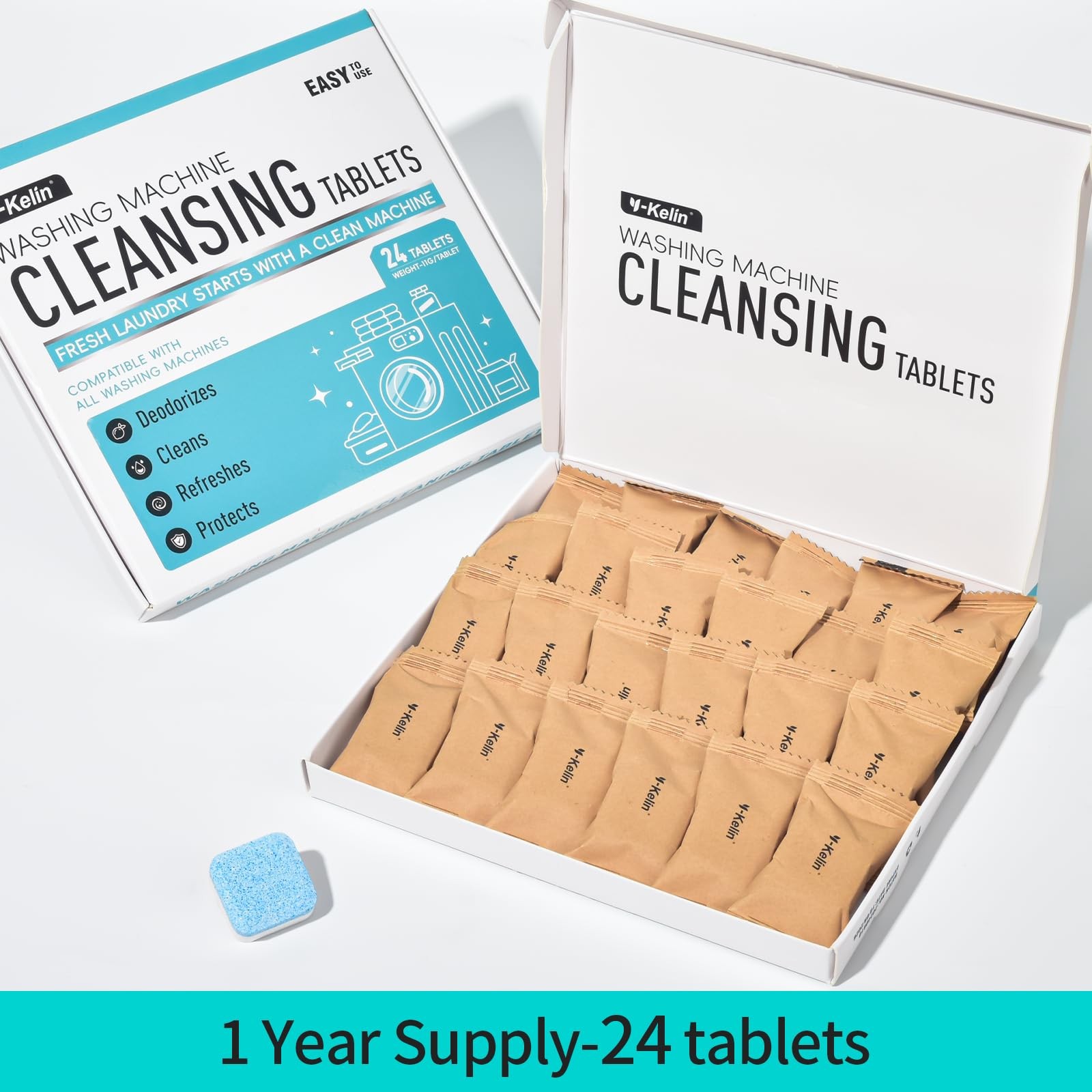 24 Pack Washing Machine Cleaner Tablets for HE Front Loader Top Load Washer