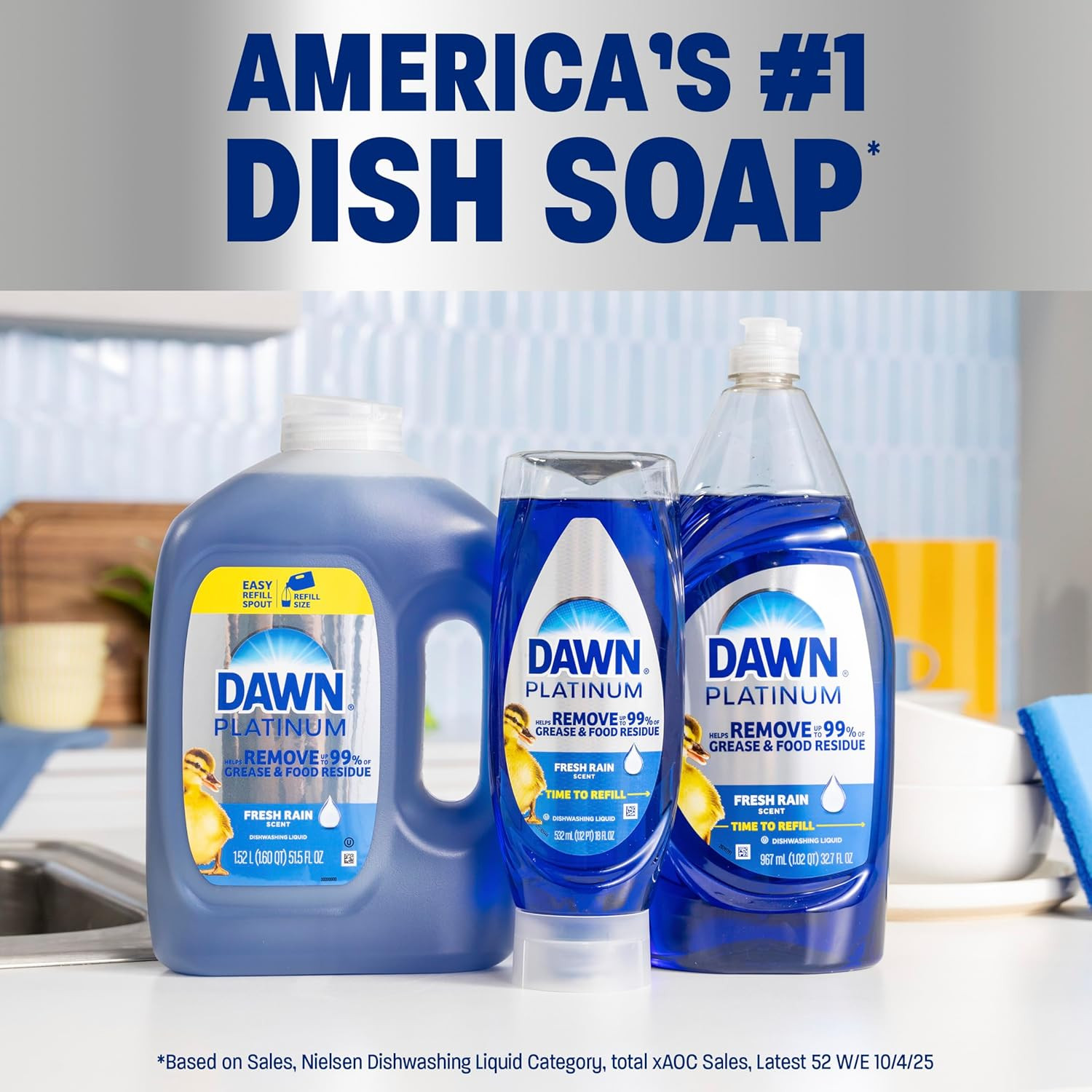 Platinum Refill Jug Dish Soap, Fresh Rain Scent Liquid Dishwashing Detergent Pow