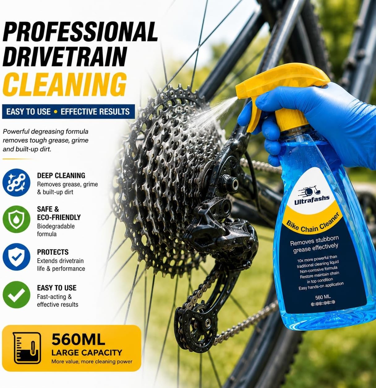 Bike Chain Cleaner Kit, 560ml/19oz Biodegradable Degreaser with 2oz Wet Chain…