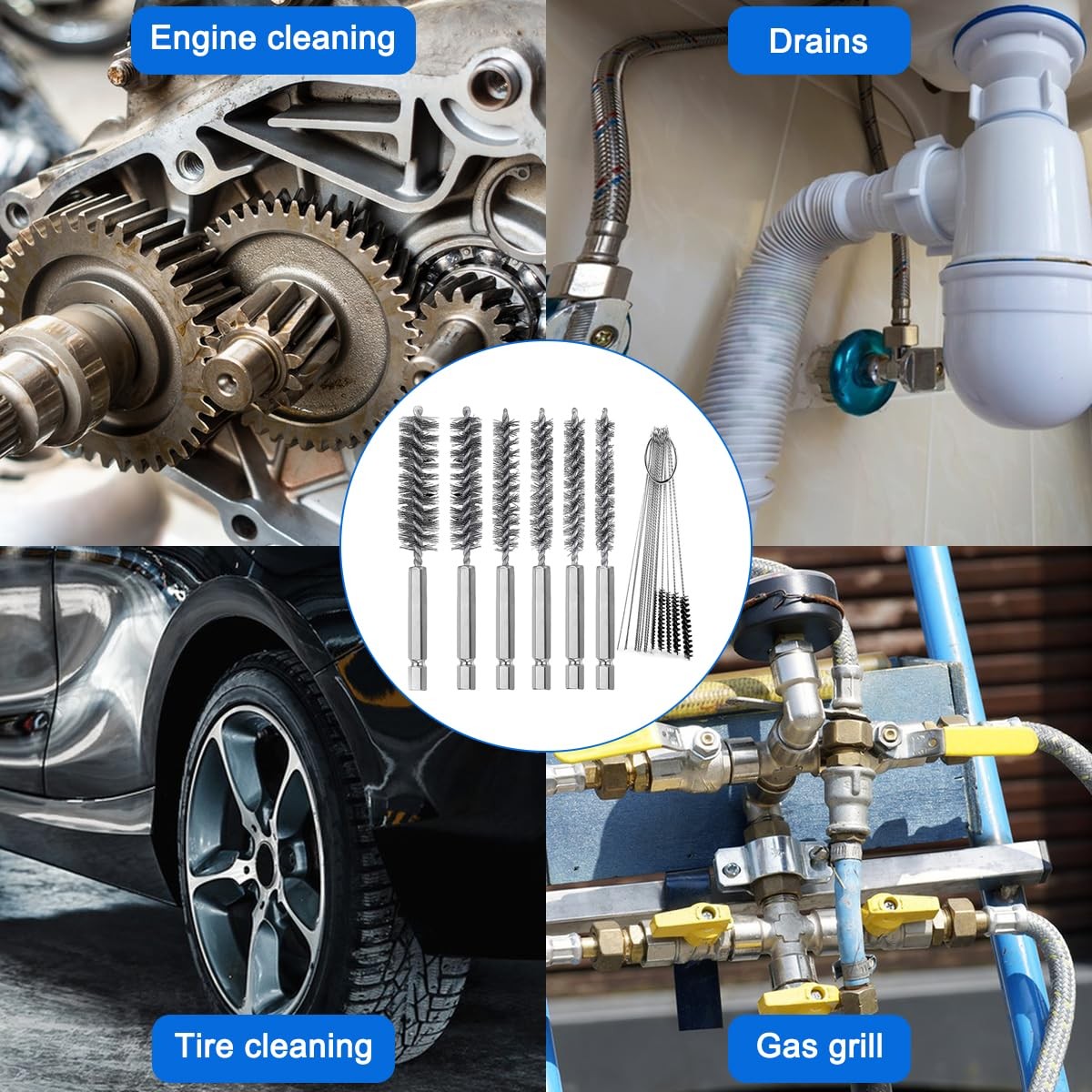 6 Pieces Stainless Steel Bore Brush in Different Sizes + 15 Pcs Cleaning Need…