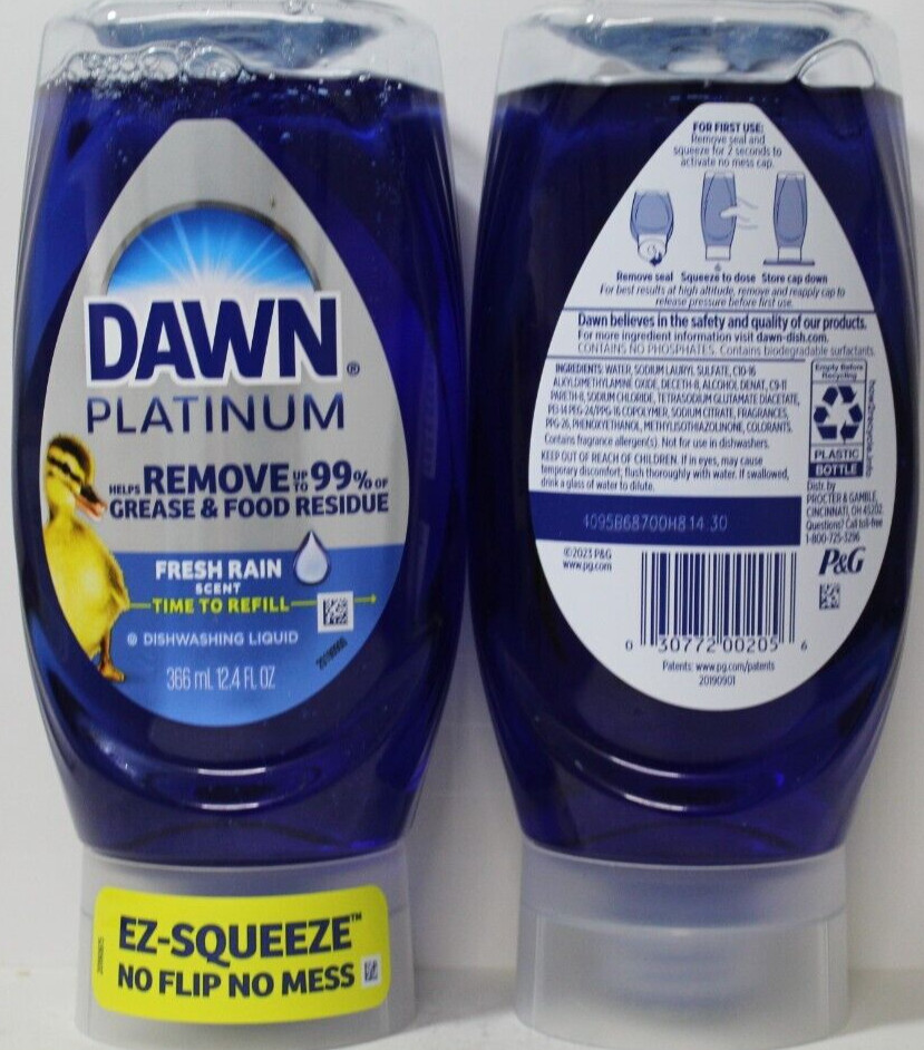 2 PK Dawn Ultra 12.4 Oz Platinum 4X Grease Clean Power EZ Squeeze Dish Liquid