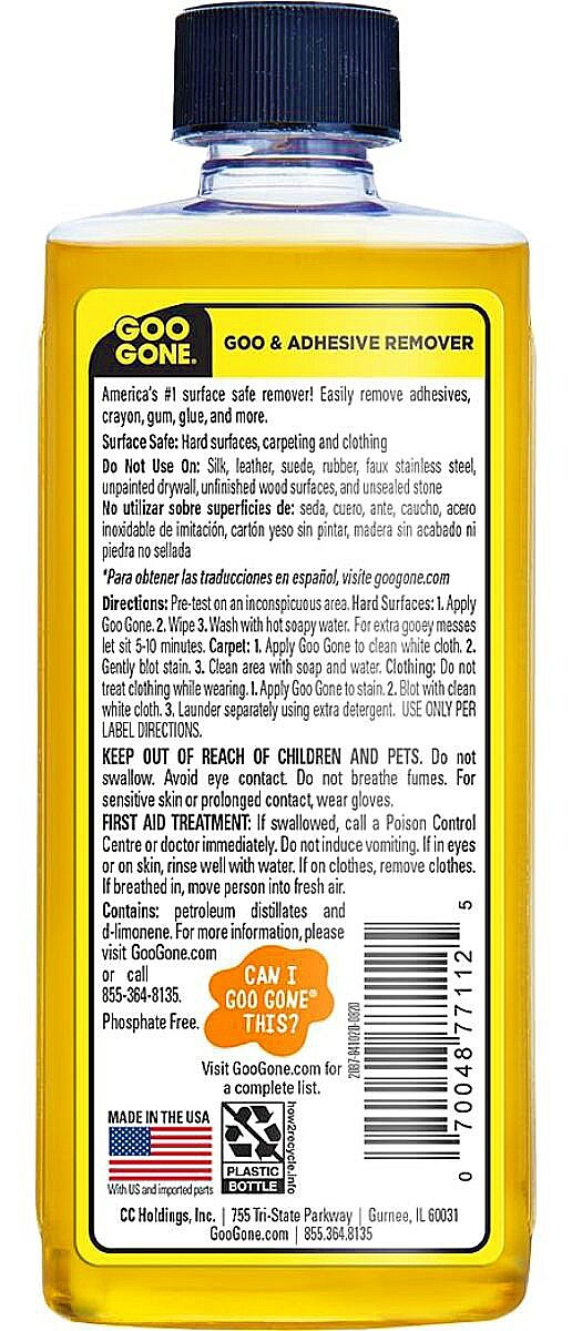 Goo Gone Adhesive Remover 8 oz Surface Safe /Sticker Label Decal Gum Tar +More