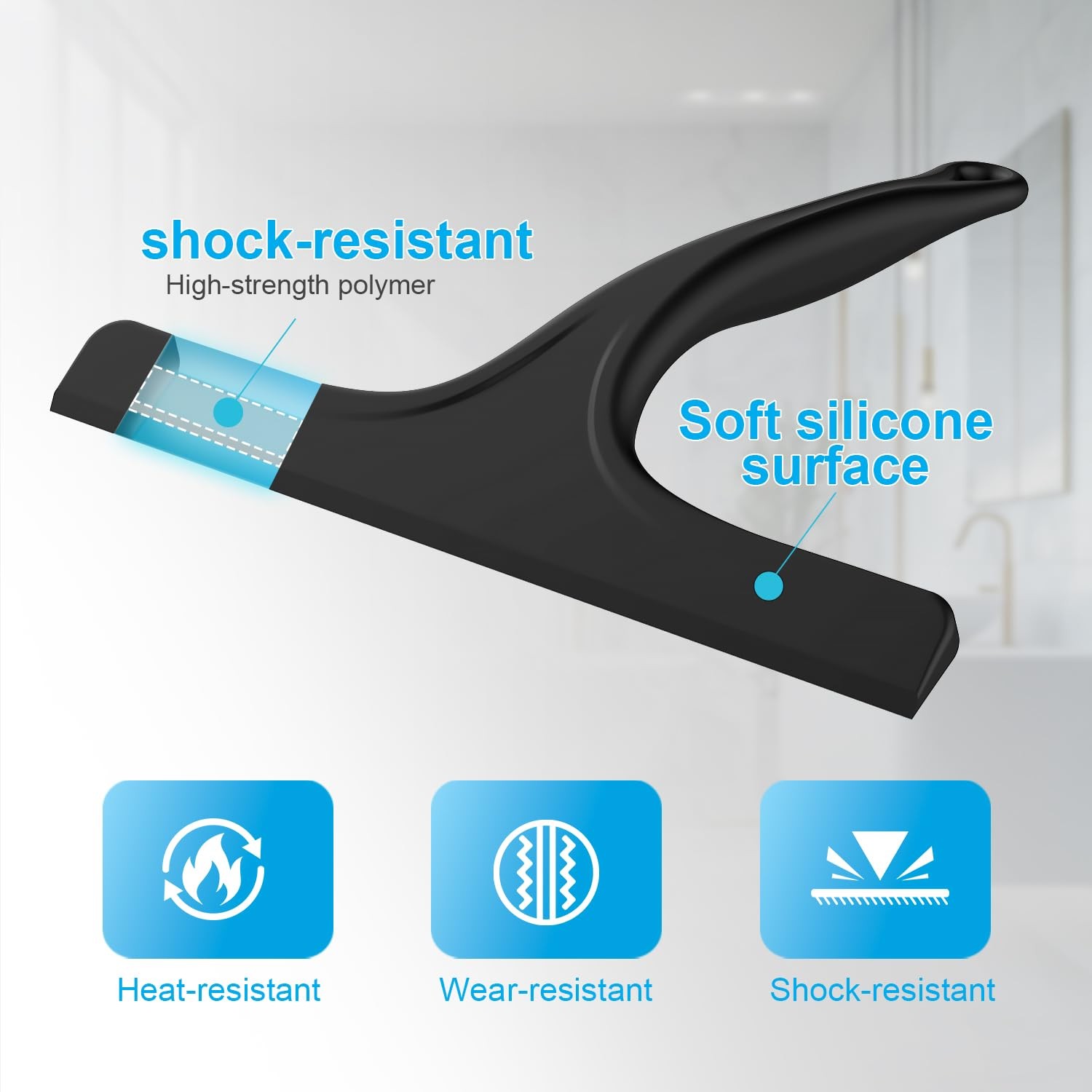 Silicone Shower Squeegee for Bathroom Glass Doors with Hanging Hole for Easy