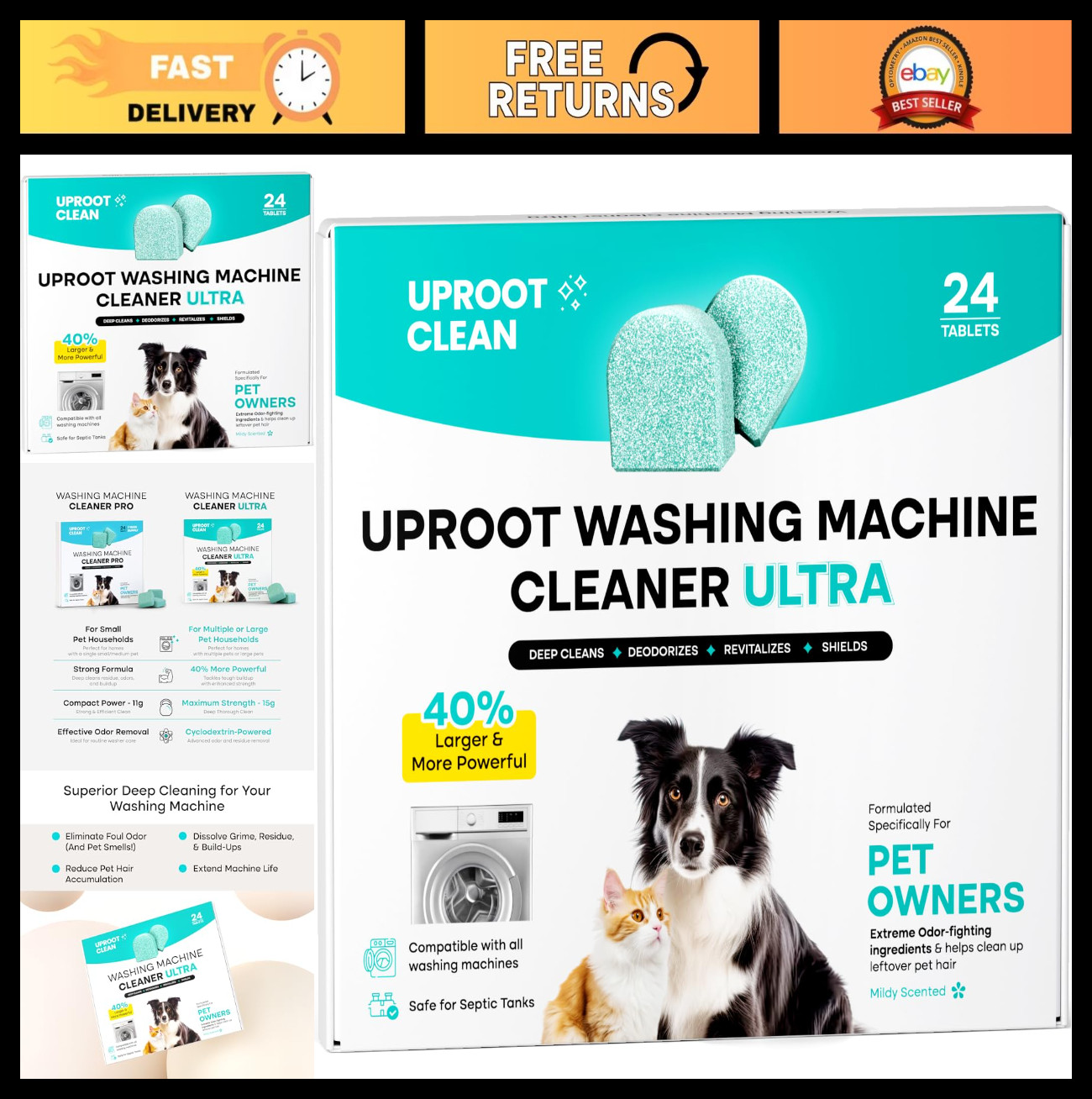 Uproot Clean Washing Machine Cleaner Tablets, 24 Pack, HE Top Front Load