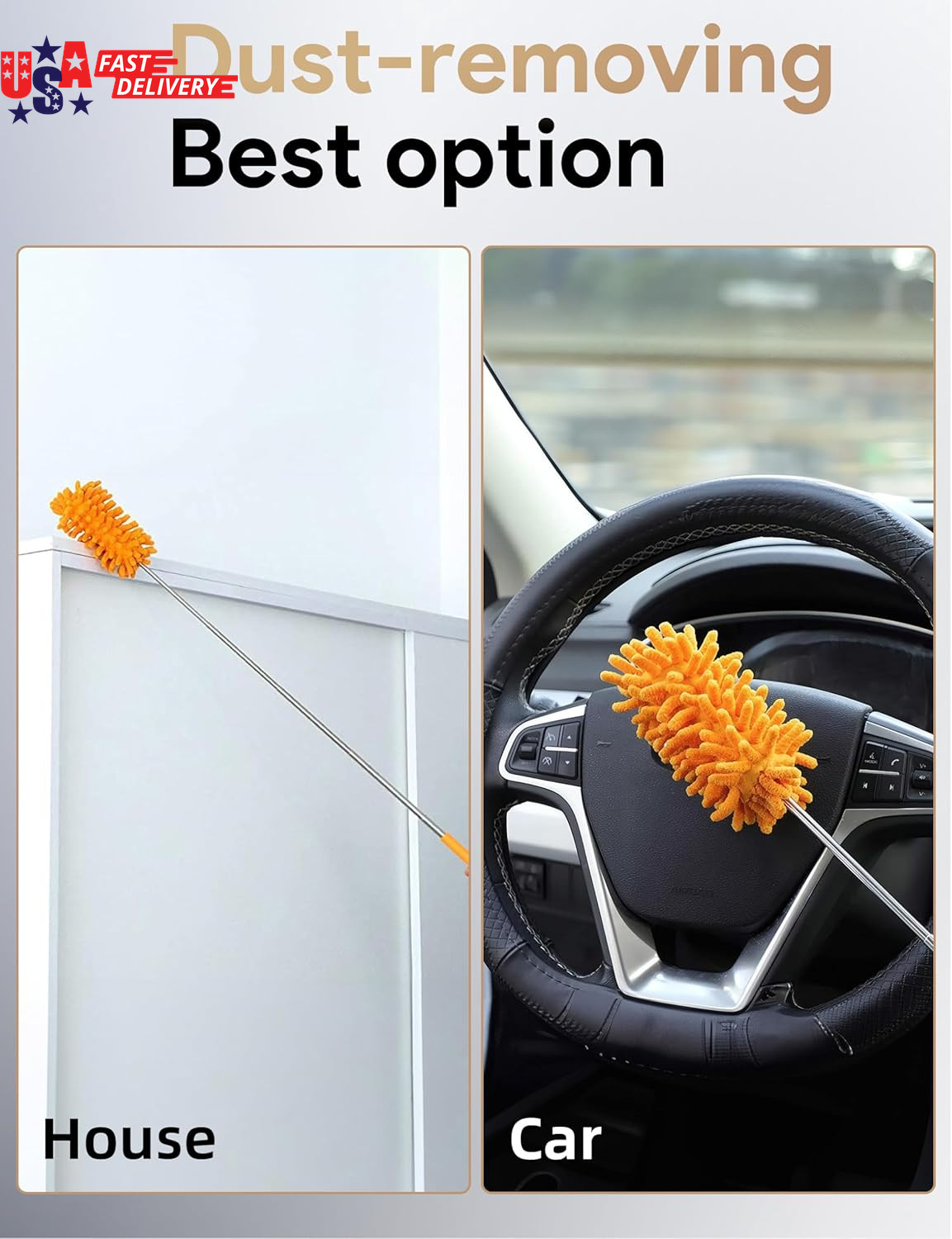 Microfiber Duster for Cleaning, Hand Washable Dusters with 2Pcs Replaceable Mic