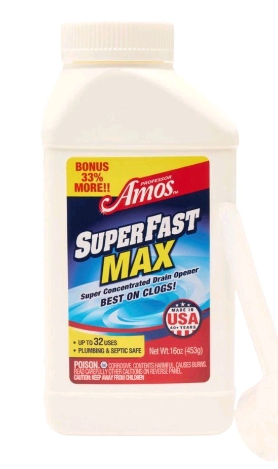 Professor Amos 16oz. SuperFast Max Concentrated Powder Drain Opener, New