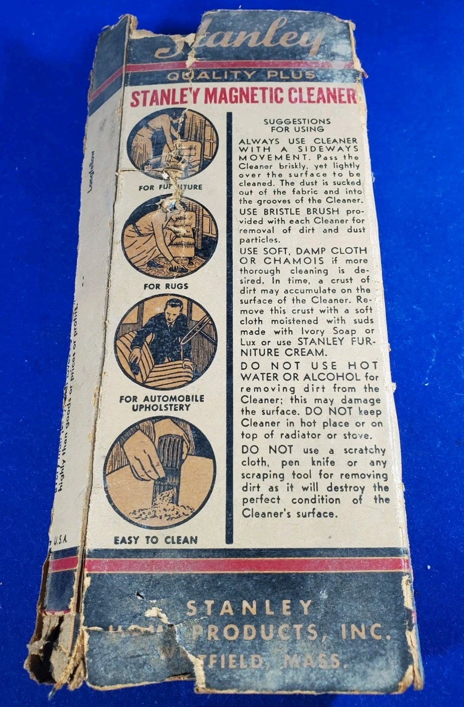 Stanley Magnetic Cleaner Red Black/Bakelite Upholstery Brush Original Box 1950s