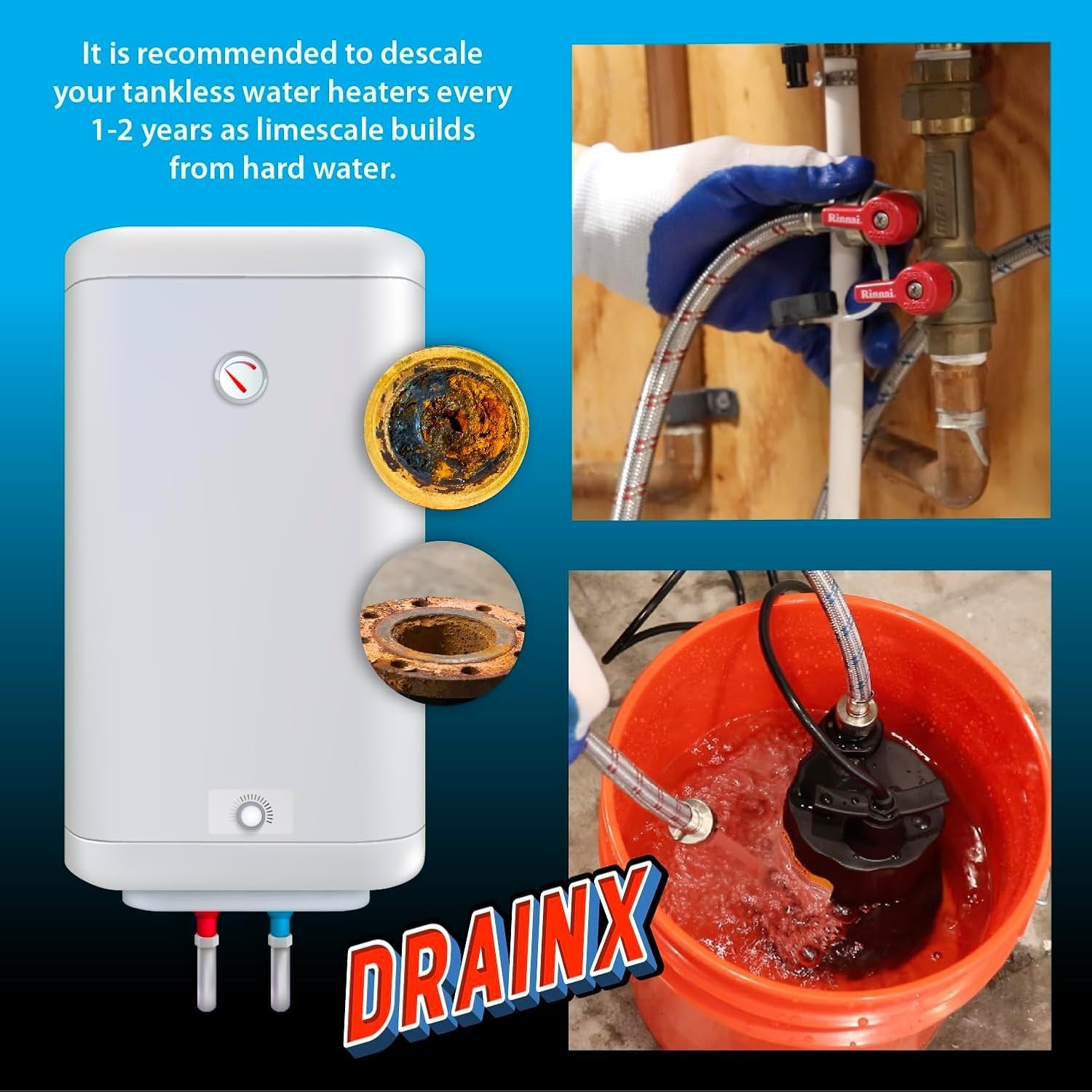 Tankless Water Heater Flush Kit with Gallon Liquid Descaling and and 1/6HP Pump