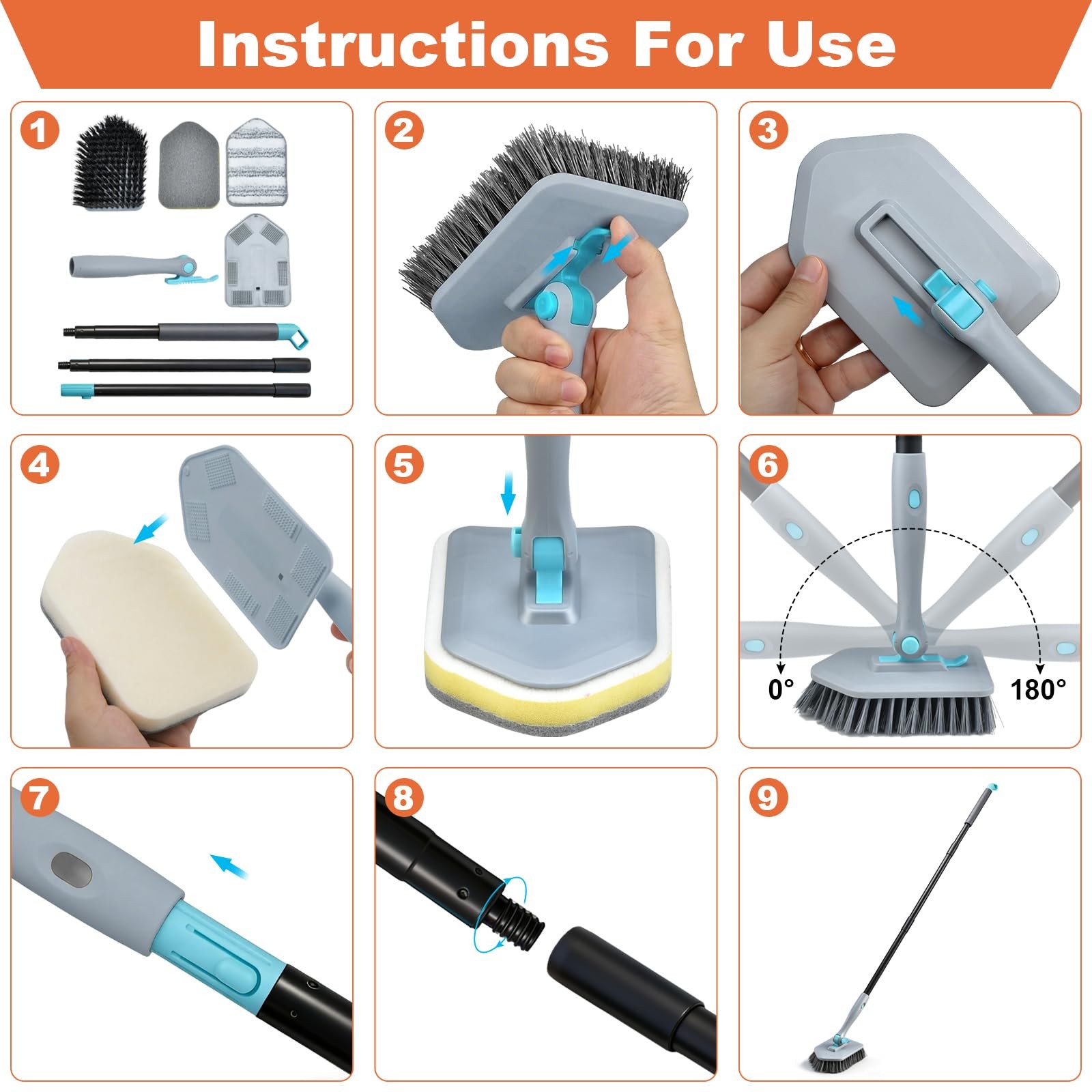 Long Handled Scrub Brush for Shower,3-in-1 Cleaning Brushes with 3 Different …