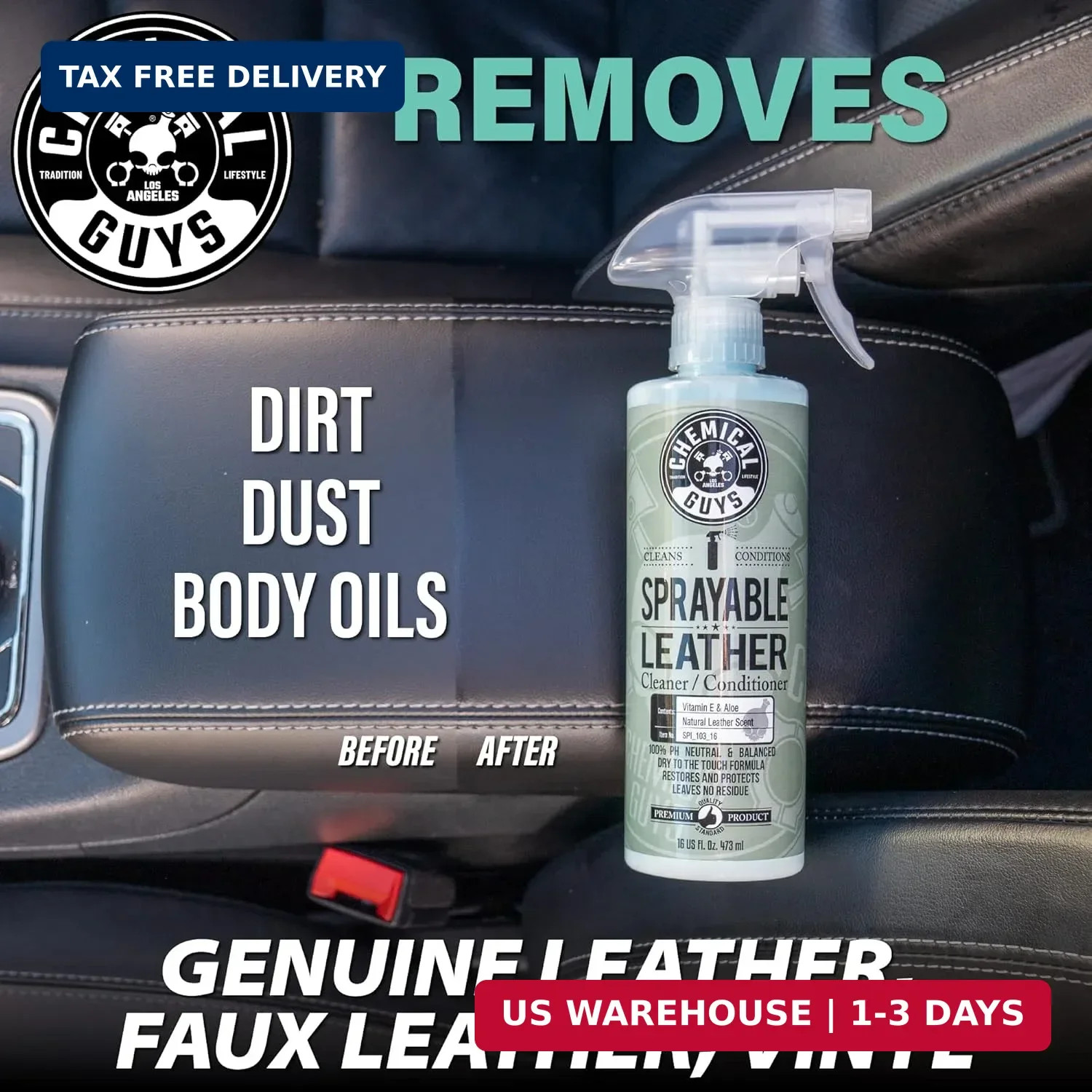 Chemical Guys Sprayable Leather Cleaner and Conditioner in One – Cleans, Conditi