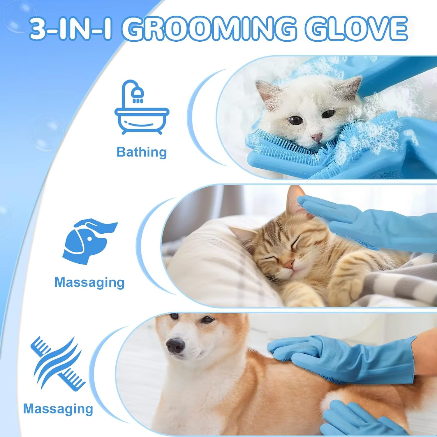 Magic Silicone Scrubber Gloves 2-in-1 Reusable Dishwashing Kitchen Bathroom Blue