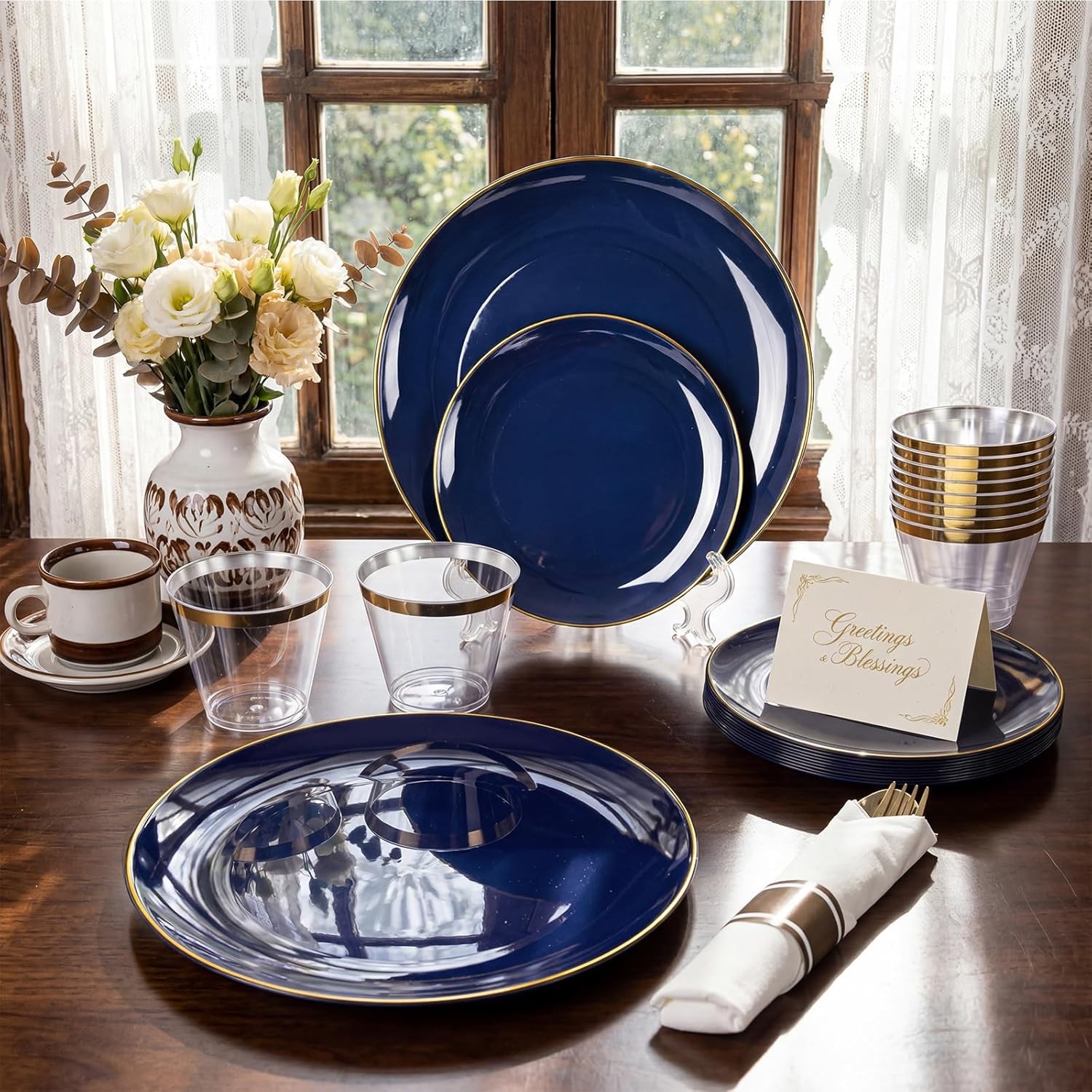 KIRE 175Pcs Blue Plastic Plates – Navy Blue Plates Disposable – 25 for Dinner