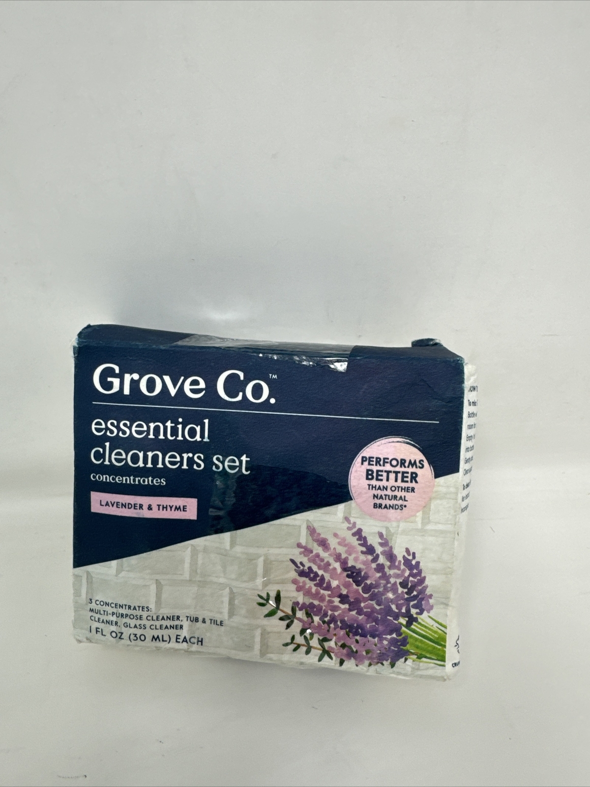 Grove Co. Essential Cleaners Set Lavender- Kitchen Wipes-Hand Soap/Tub Brush New