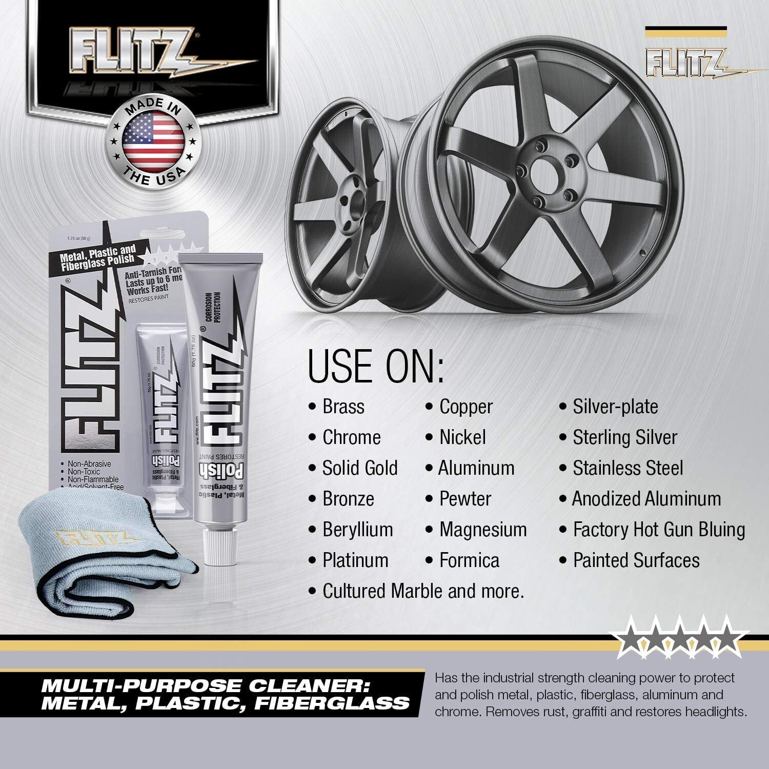 FLITZ Metal Plastic Fiberglass Polish Paste Cleaner Tube 1.76oz 50 Gram BU 03511