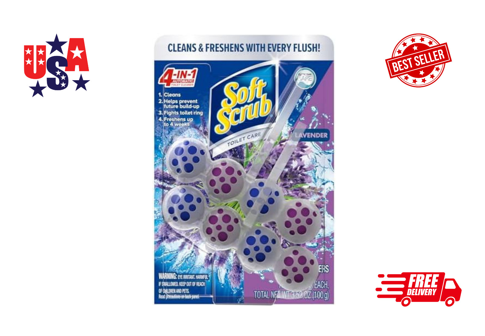 Soft Scrub 4-in-1 Rim Hanger Toilet Bowl Cleaner Lavender 2-Count