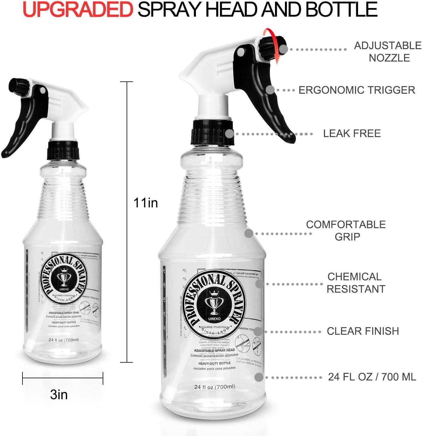 Plastic Spray Bottle 24oz 3 Pack for Cleaning Solutions, Car Detailing Care, …