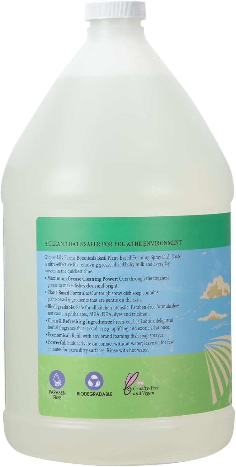 Botanicals Foaming Dish Soap Refill – Plant-Based, Basil Scent, 1 Gallon