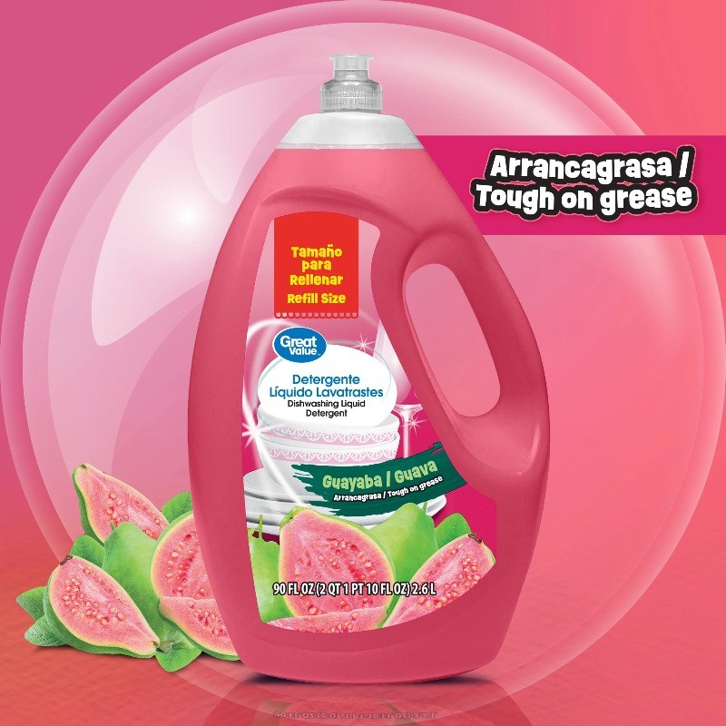 Great Value Dish Washing Liquid Detergent, Guava, 90 fl oz