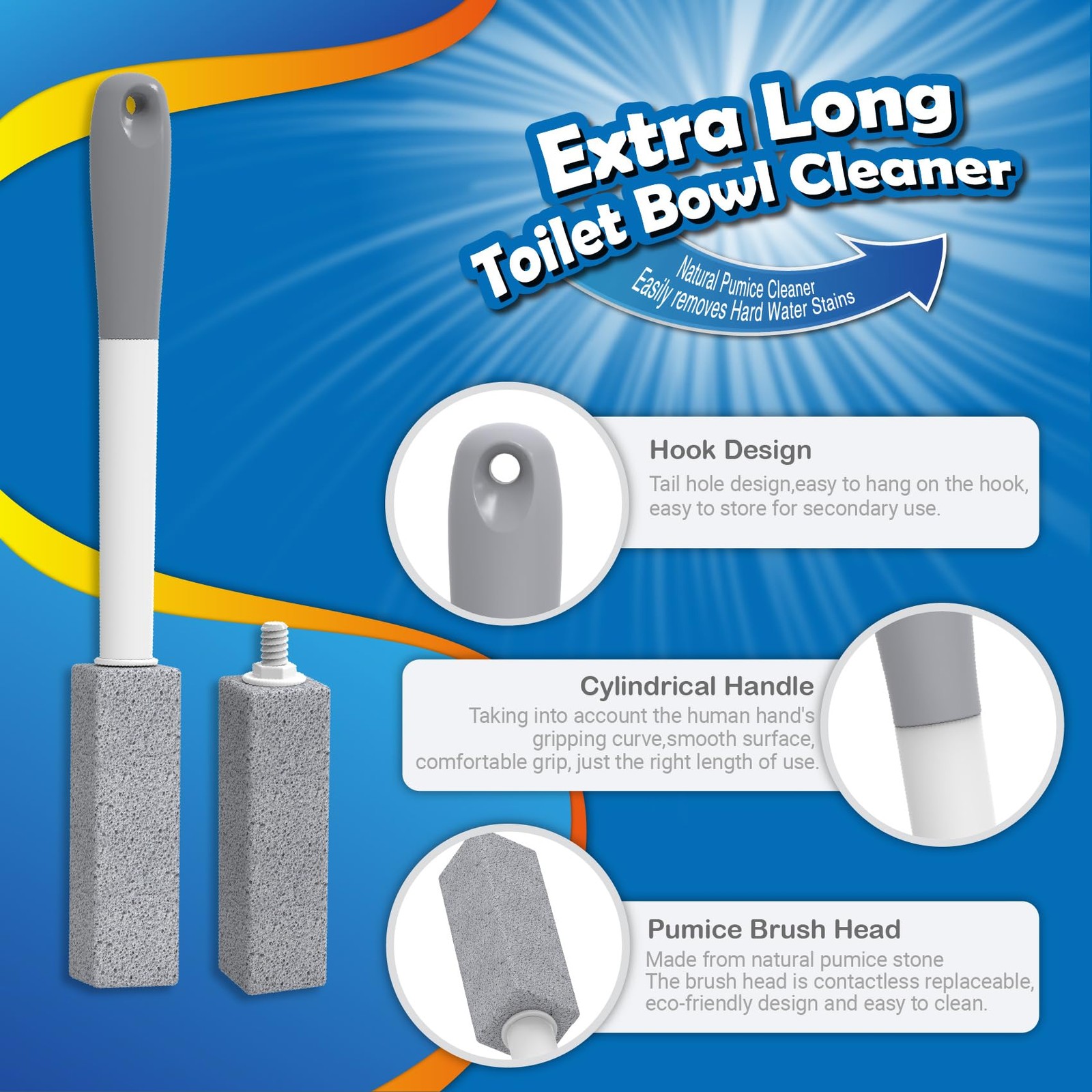 FAZMoss 4PCS Pumice Cleaning Stone with Handle Toilet Bowl Cleaner Hard A-6