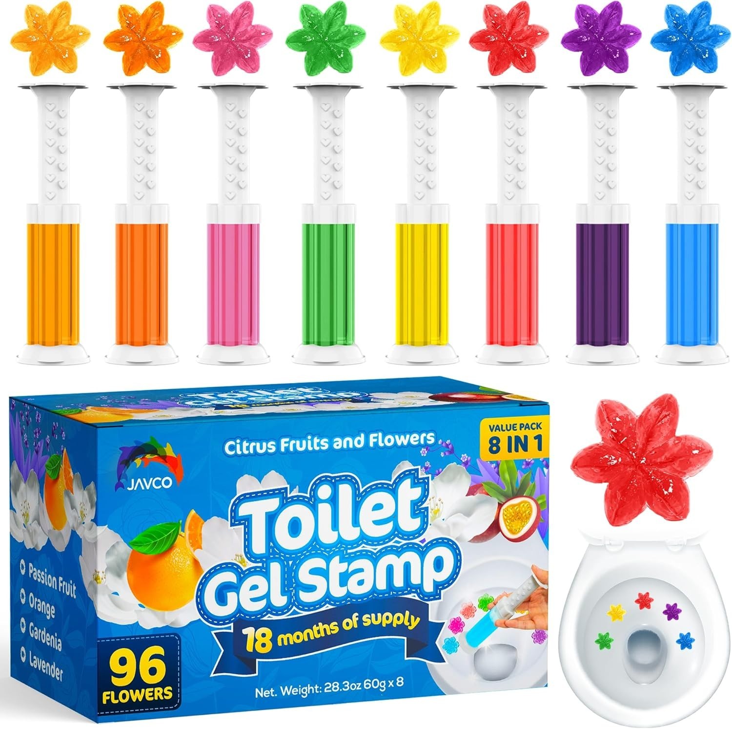 Toilet Gel Stamps, 96 Flower Stamps Toilet Bowl Freshener, Long Lasting Toile…