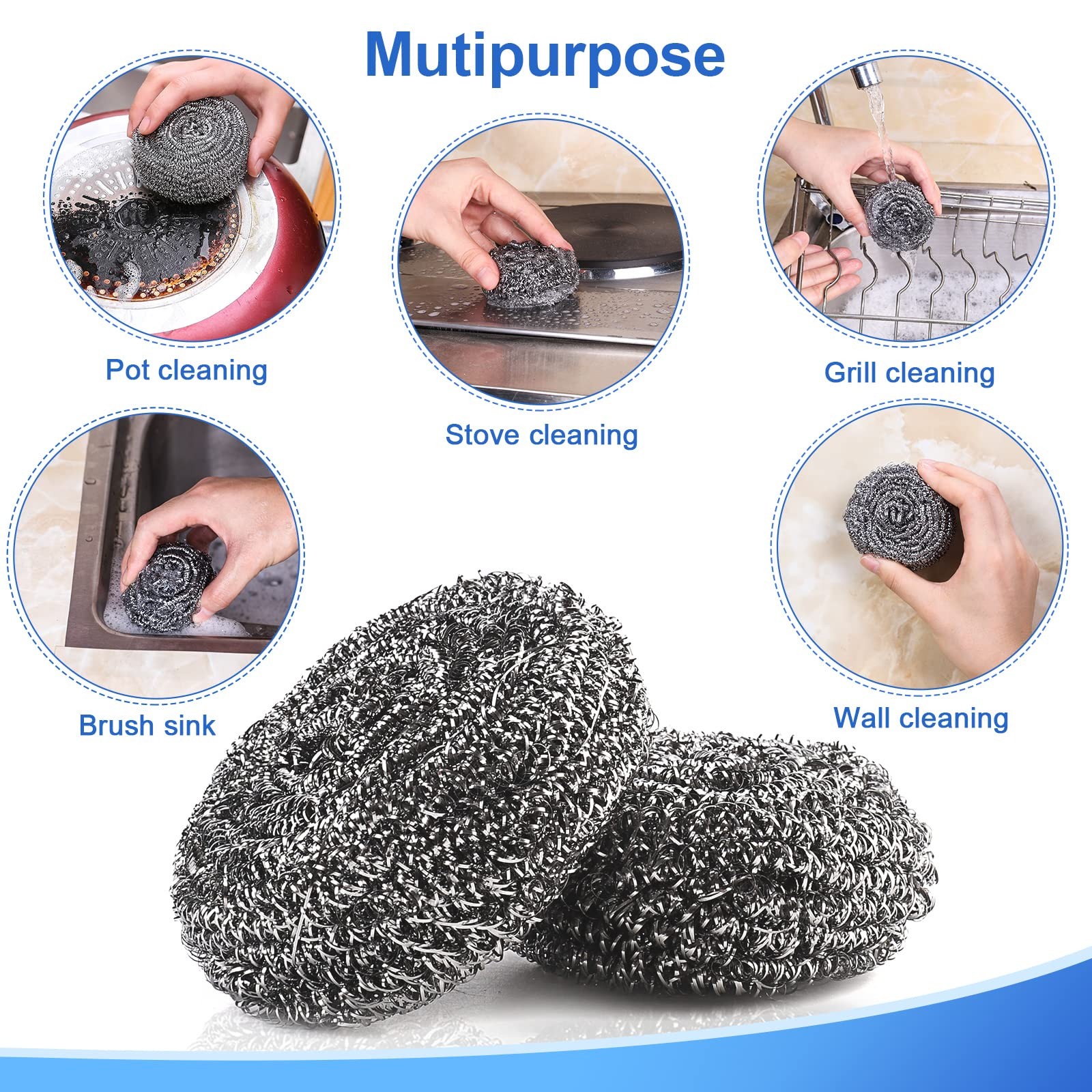 12Pack Upgraded Steel Wool Scrubbers – Premium Stainless Steel Scrubber, Metal S