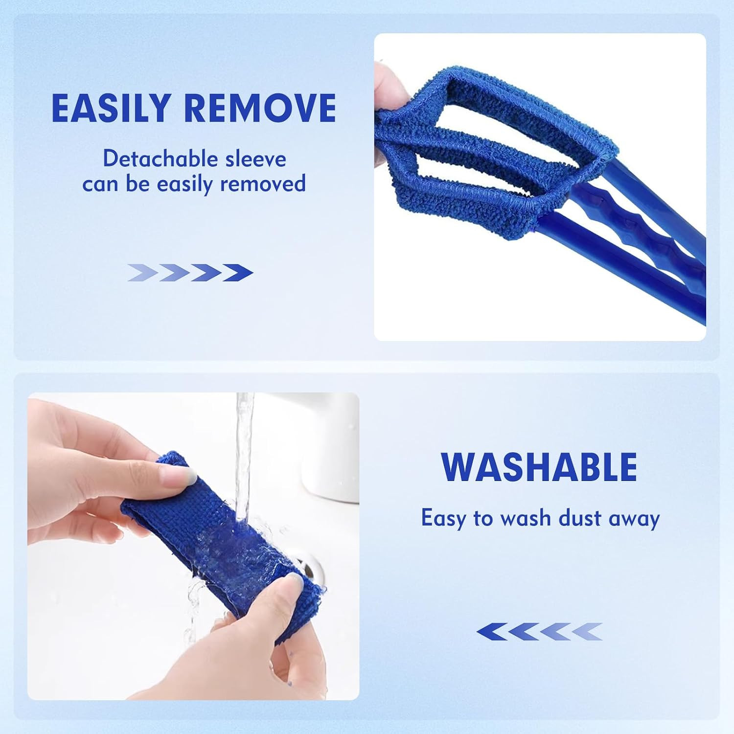 Window Blind Cleaner Duster Tool | 2 Pack with 6 Reusable Sleeves, Handheld Mini