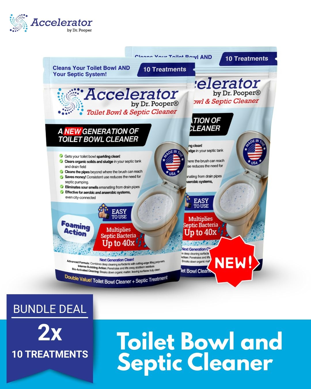 Accelerator by Dr. Pooper Toilet Bowl and Septic Cleaner 2-Pack, 32 Treatments