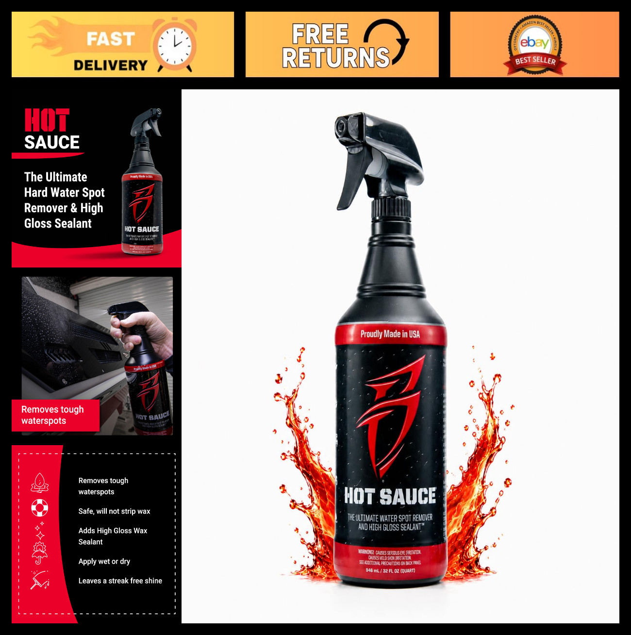 32 oz Hard Water Spot Remover & Wax Sealant – Glossy Finish for Boats, RVs, Auto