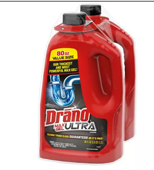 Drano Max Ultra Gel 80 oz., 2Packs Safe For All Pipes.